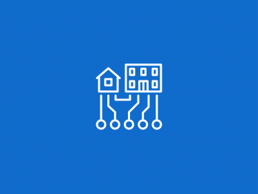 Haus und Bürogebäude im Netzwerkverbund (Icon)