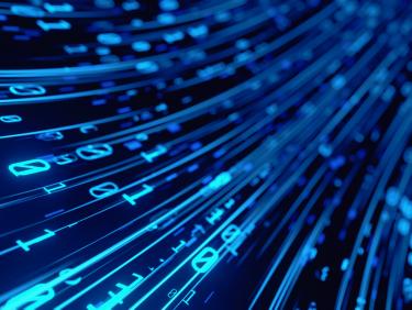 3D rendering of abstract, quickly moving binary computer data